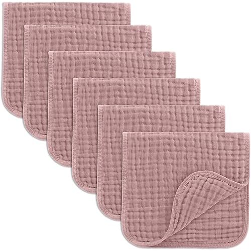 Comfy Cubs Muslin Burp Cloths Set Large 100% Cotton Hand Washcloths for Babies, Baby Essentials 6 Layers Extra Absorbent and Soft Boys & Girls Baby Bibs & Burp Cloths Set (Mauve, 6-Pack, 20" X10")