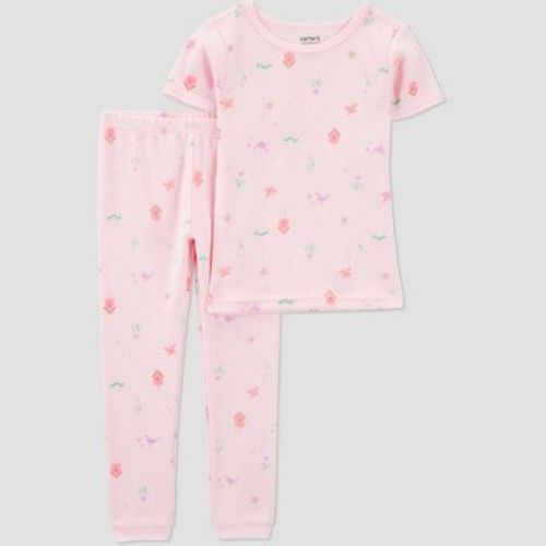 Carter's Just One You®️ Toddler Girls' 2pc Short Sleeve Birds Snug Fit Pajama Set - Pink 12m