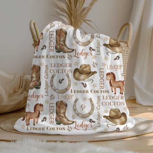 Western Baby Boy Blanket Personalized Blanket Cowboy Boots Cowboy Hat Boy Custom Blanket Personalized Boy Name Blanket Baby Shower Gift