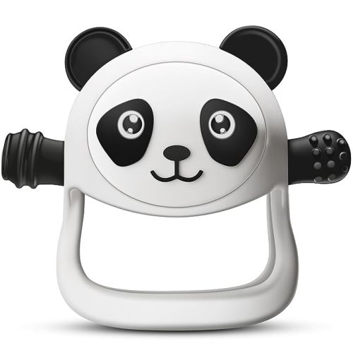 COZYPANDA Teething Toys for Babies 0-6-12 Months, Never Drop Baby Teether for Teething Relief, Silicone Panda Baby Hand Mittens with Sucking Need Pacifier, Baby Chew Toys for Breast Feeding (White) - White Panda Teether
