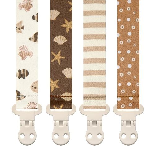 Baby Pacifier Clip Holder - Girl or Boy Unisex 4 Pack Gift Set – Boho Modern Sea Ocean Fish Coral (Coral Reef)