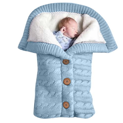 Light Blue Baby Receiving Blankets Unisex Infant Swaddle Blankets Soft Thick Fleece Knit Baby Girls Boys Stroller Wraps Baby Accessory
