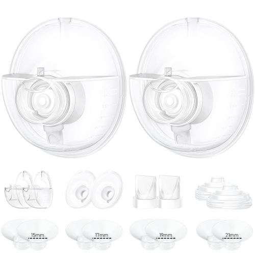 Two Full Breast Pump Parts only Compatible with Momcozy M5 Breast Pump, Not for Others,Including 8pcs Flange Inserts 15/17/19/21mm*2, 24mm Flange*2, Collector*2, Duckbill Valve*2,Diaphragm*2