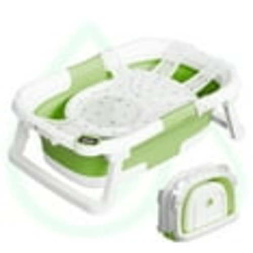 Aprpink Foldable Baby Bathtub PP+TPE with Soft Bath Net&Thermometer for 0-36 Months Toddler Green
