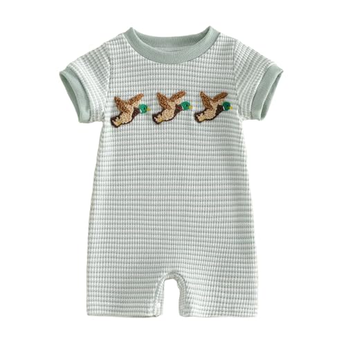 Bagilaanoe Infant Baby Boy Short Sleeve Romper Jumpsuit Pants Duck Fish Waffle Knit Outfit Summer One Piece Clothes
