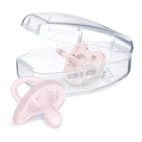 Chicco PhysioForma 100% Soft Silicone One Piece Pacifier for Babies 0-6 Months | BPA & Latex Free | Reusable Case | Soft Pink, 2pk