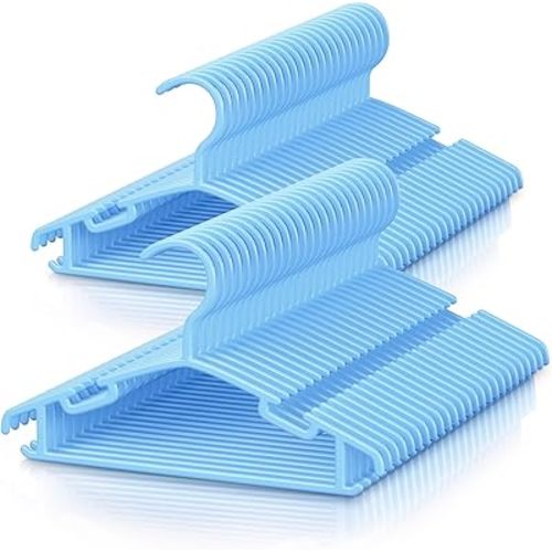 Kids Plastic Hangers, Baby Clothes Hangers for Closet 50 Packs Non-Slip Toddler Hangers for Infant Child Clothing, Small Children Hangers for Pants Coats Skirts (Blue)