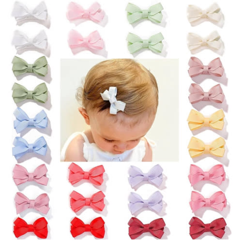 28 Pack 2'' Mini Bow Snap Clips,Baby Girls Grosgrain Ribbon Bows Tiny Hair Clips Fine Hair for Girls Infants Toddlers