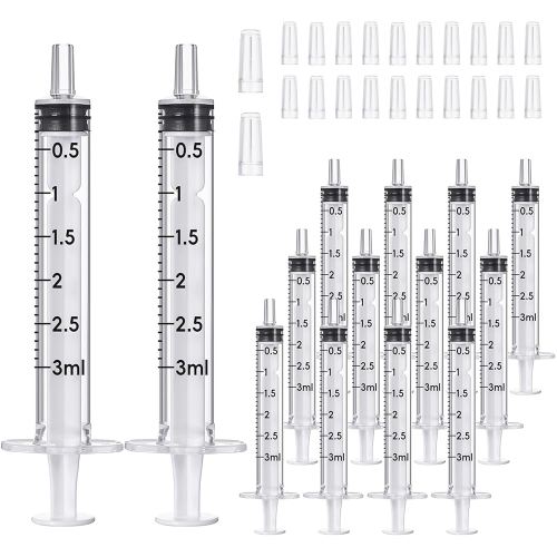 JOLLY PARTY 20 Pack 3ml Syringes with Caps, 3cc Syringe Needleless, Small Oral Syringe with Tip Cap Individually Wrapped for Scientific Labs, Liquid Measuring, Pet Feeding, Oil & Glue Dispenser