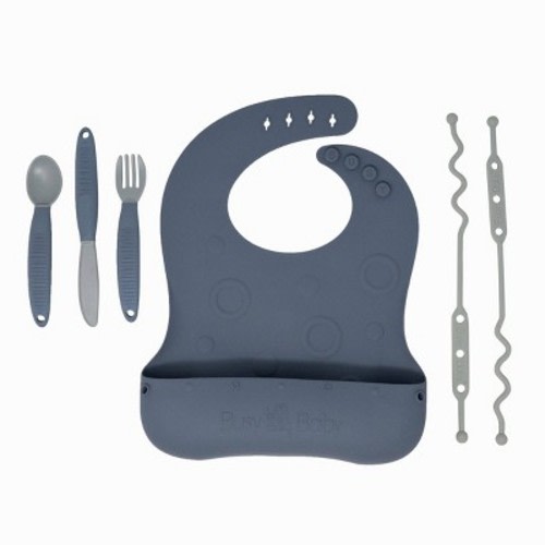 Busy Baby Silicone Stop-Drop Travel Bib with Tethers & Utensils