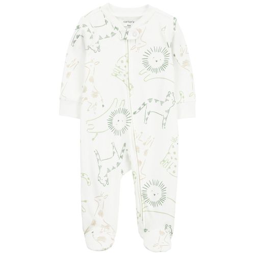 Ivory Baby Animal Print Zip-Up Cotton Sleep & Play Pajamas