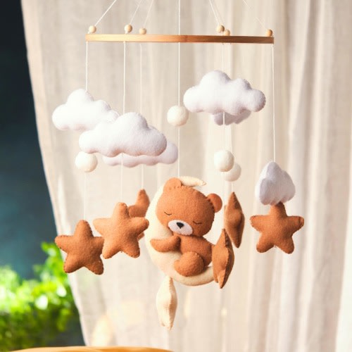 Baby Mobile Nursery Bear, Baby Shower Gift, Cloud Crib Mobile, Woodland Mobile Baby, Cot Neutral Mobile, Baby Nursery Decor, Baby Room Decor