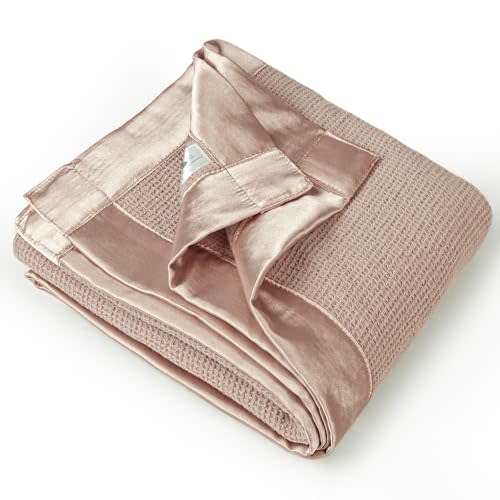lulumoon Swaddle Baby Blanket: Waffle Blanket with Satin Trim - Soft Breathable Toddler Blankets Perfect for Nursing Cover and Playtime - Cotton Crib Quilt for Daytime Naps 40"x36"(Dusty Rose)