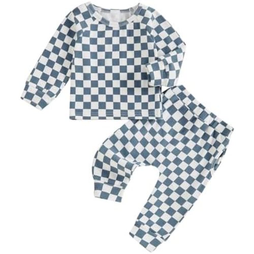 Baby Toddler Boy Clothes Set Long Sleeve Checkered Tops with Casual Pants Fall Winter Infant Outfit