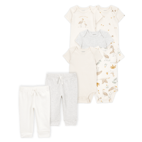 Baby 7-Piece Short-Sleeve Bodysuits & Pull-On Pants Set - Ivory - Carter's | 6M