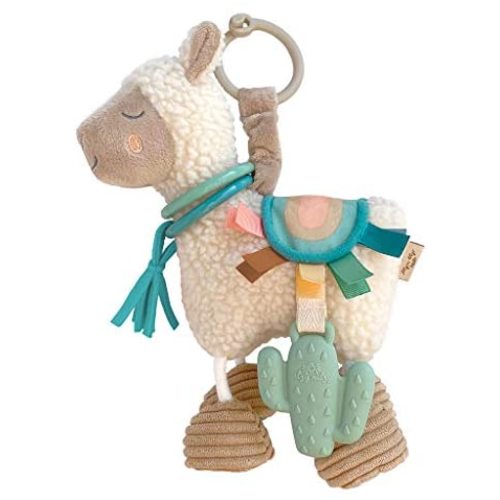 Itzy Ritzy Link & Love Toy for Stroller, Car Seat or Activity Gym, Features Textured Ribbons, Crinkle Sounds, Clinking Rings & Silicone Teether, Llama