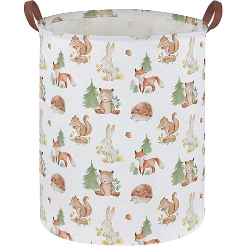 DDBASKET Kids Laundry Basket Animal Hamper for Nursery Woodland Hamper Cute Kids Storage Bin Organizer Room Decor for Home(Tree animal)