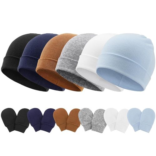 Newborn Baby Hats and Mittens Set Infant Beanie Cap Toddler Gloves Newborn Hospital Hats for Baby Boys Girls Kid 0-6 Months