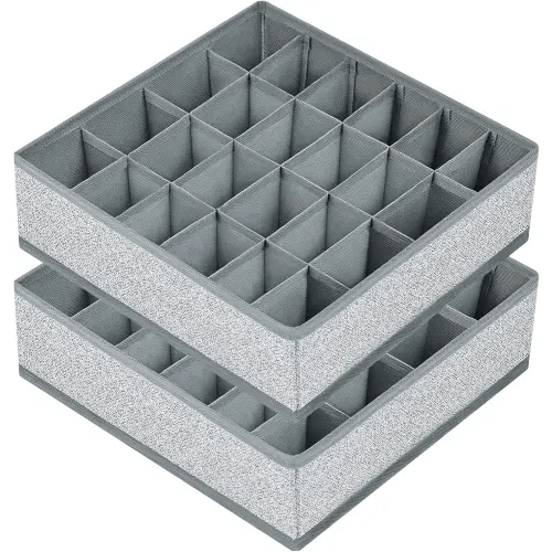 Joyoldelf Sock Drawer Organizer Underwear Organizer, 24 Cell Collapsible Closet Organizer Underwear Storage Boxes for Socks, Ties, Belts (Gray)