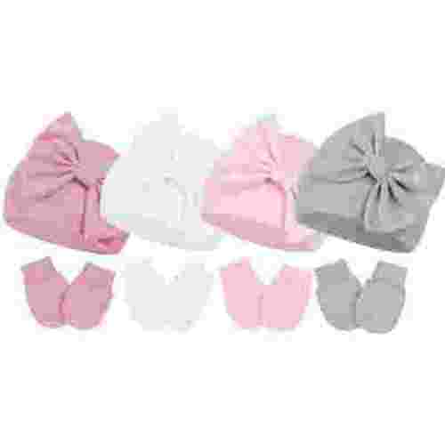 Bow Newborn Hats and Gloves Cute Winter Beanie Todder Girl with Elastic Wrist Baby Girls Mittens Infant Hat and Mitten for Newborn Boy 4 Sets for 0-6 Months