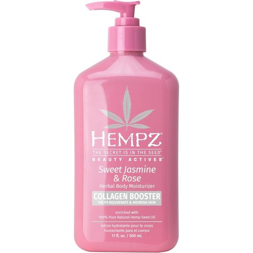 Hempz Sweet Jasmine & Rose Herbal Body Moisturizer for Women, 17 Fl. oz. - Moisturizing Lotion with 100% Pure Hemp Seed Oil, Collagen, Shea Butter - Hydrating Vegan Lotion for Dry Skin