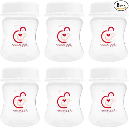 Nenesupply 4.7oz 6pc Wide Neck Breastmilk Storage Bottles Breast Pump Bottles Use on Pumping with Spectra S1 S2 Synergy Gold Breast Pumps Collection Replace Spectra Bottles for Pumping Wide Mouth