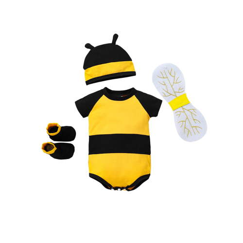 NZNDSHD Newborn Baby Bee Costume, Short Sleeve Honeybee Romper + Hat + Wings + Socks Set