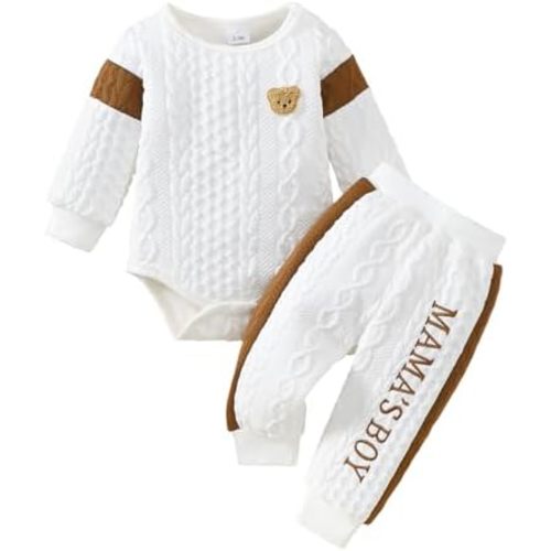 Newborn Baby Boy Outfit Knitted Long Sleeve Romper and Pants Set Infant Fall Winter Clothes
