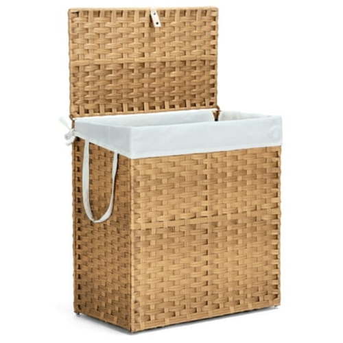 GIANNA Laundry Hamper with Lid, 110L Synthetic Rattan Clothes Laundry Basket with Lid and Handles, Foldable, Removable Liner