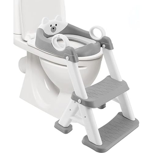 Potty Training Seat,Non Slip Foldable Toilet Training Seat with Soft Cushion, Comfortable HandlesUpgrade Toddler Toilet Seat for Kids Boys Girls,Potty Training Toilet Seat with Step Stool Ladder,