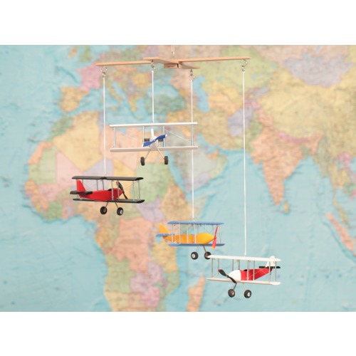 Airplane mobile, 4 different Hanging planes, Decorative wooden airplane, Travel theme nursery, baby shower gift, Nursery Decor mobile,biplan