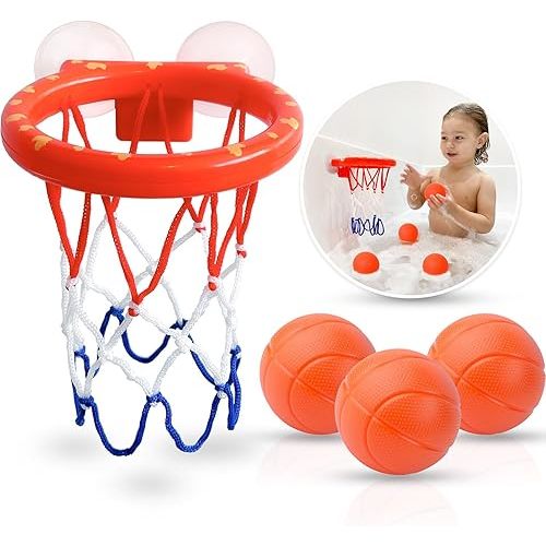 Bath Toys - Bathtub Basketball Hoop for Kids Toddlers - Mold Free Bath Toys with Suction Cup & 3 No Hole Balls - Shower and Bathtub Toys for Toddlers - Boys Girls