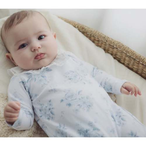 Floral Footed Coverall & Hat Set, Blue - Miniclasix | Maisonette