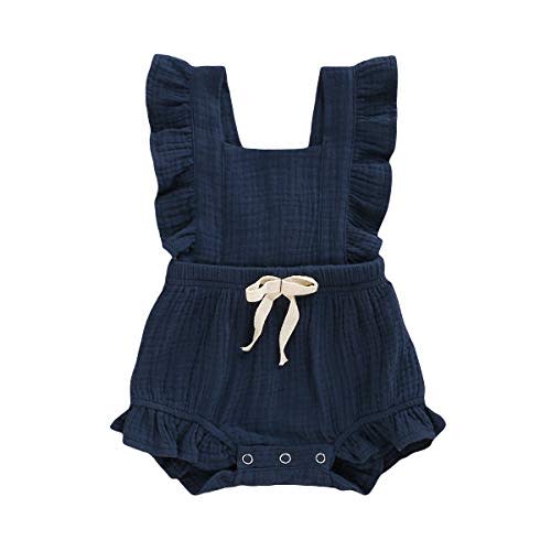 YOUNGER TREE Toddler Baby Girl Ruffled Sleeveless Romper Casual Summer Jumpsuit Cotton Linen Clothes