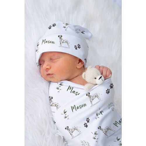 Dalmatian Swaddle Blanket With Name Personalized Dalmatian Swaddle Custom Dog Baby Shower Gift For Baby Boy Name Blanket Coming Home Outfit