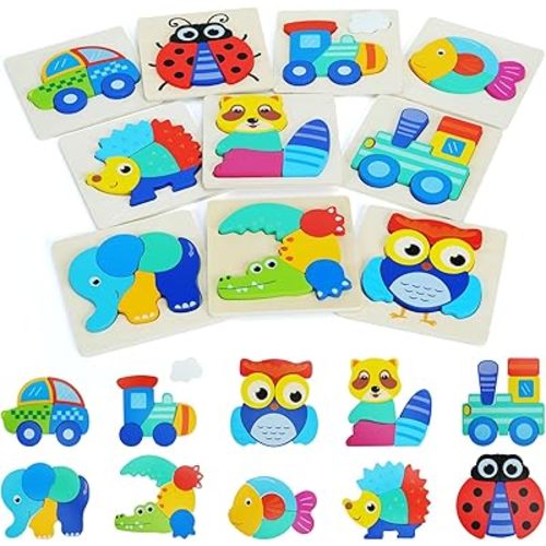 QZMTOY Wooden Puzzles for Toddlers, Wooden Alphabet Number Shape Puzzles Toddler Learning Puzzle Toys for Kids, 3 in 1 Puzzle for Toddlers, Age 3+ (Set of 3)