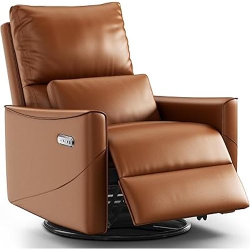 Power Swivel Rocker Recliner Chair for Adults, Glider Nursery Reclining Chair with Lumbar Support, Electric Recliner with USB Type-C Ports, Rocking Recliner for Living Room, Nursery (Brown)