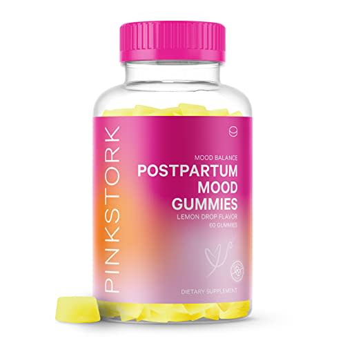 Pink Stork Postpartum Mood Gummies: Postpartum Recovery & Hormone Balance for Women, Postnatal Vitamins with Vitamin D, Immune Support, Postpartum Essentials, Women-Owned, 60 Lemon Drop Gummies