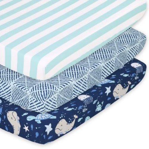 The Peanutshell Sealife 3-pack Fitted Playard Sheets