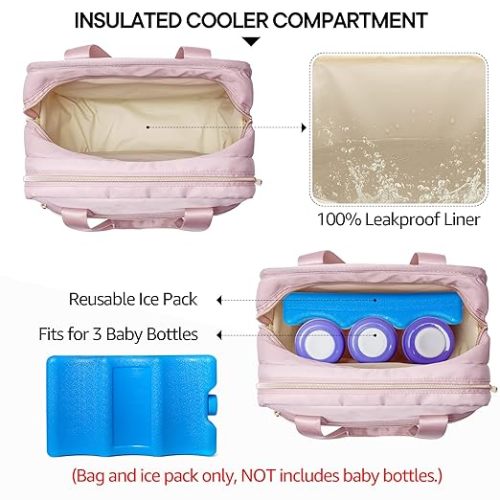 Fasrom Wearable Breast Pump Bag with Cooler and Ice Pack Compatible with Elvie Pumps and Medela Pump in Style, Insulated Pump Carrying Case to Hold Extra Pump Parts, Pink (Patent Design)