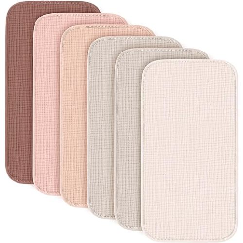 Konssy 6-Pack Muslin Baby Burp Cloths, Large 100% Cotton Burping Clothes, Soft & Absorbent for Newborns, Baby Boys and Girls