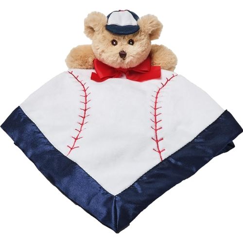 Bearington Baby Lil’ Slugger Snuggler, 15 Inch Baseball Plush Stuffed Animal Teddy Bear Security Blanket Lovey for Babies