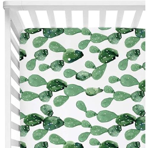 Sahaler Succulents Baby Crib Sheets for Boy Girl, Watercolor Cactus Fitted Crib Bed Mattress Sheets, Boho Baby Gift, Nursery Bedding fits Standard Crib Mattress 28x52 (Green Cactus)