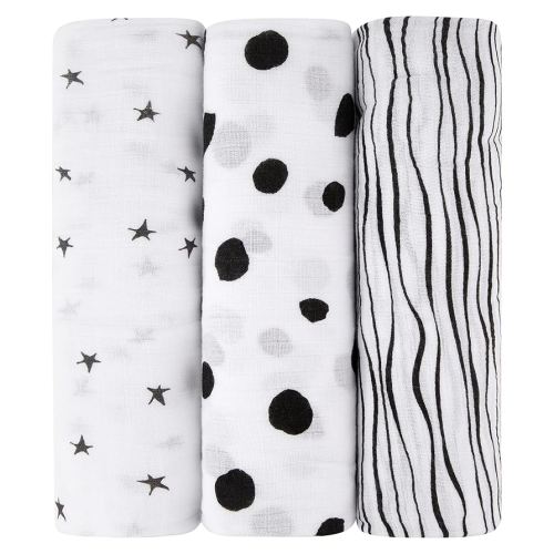 Ely's & Co. Muslin Swaddle Blanket 100% Soft Muslin Cotton 3 Pack 47"x 47" (Black & White)