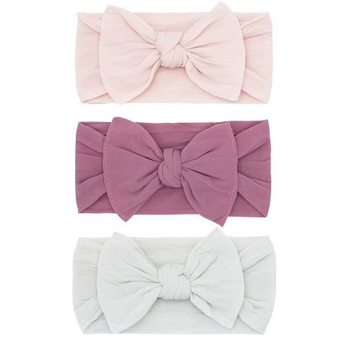 Baby Bling Bows - Newborn to Little Baby Girl Bows, 3PK CLASSIC KNOT Nylon Super Soft Stretchy Toddler Headbands, Perfect Hair Accessories Head Bands for Infant Kids, Made in the USA