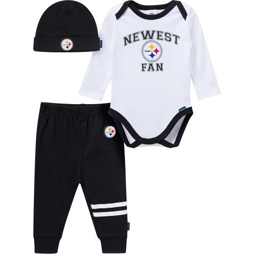 Gerber NFL Baby Boys 3-piece Onesie Bodysuit, Active Pant and Cap Set