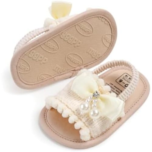 Infant Baby Girls Summer Sandals with Flower Bowknot Soft Sole Wedding Dress Flats Newborn First Walkers Crib Dress Shoes