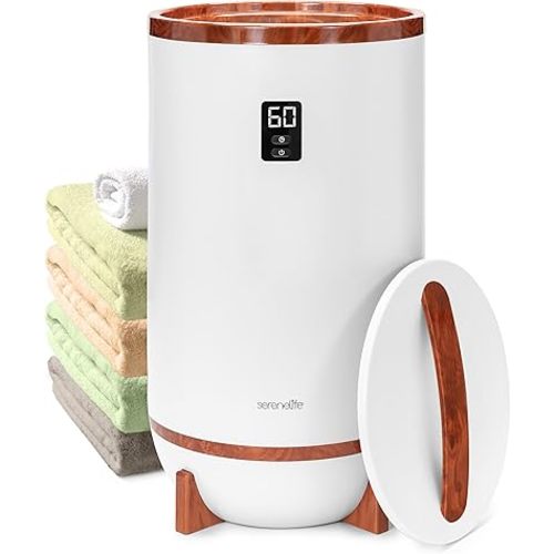 SereneLife Luxury Towel & Blanket Warmer Bucket – Spa Bathroom Towel Heater with Fragrance Disc Holder & Auto Shut-Off, Fits 2 Large Towels, Bathrobes, Blanket & PJs