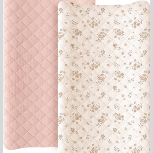 Konssy Waterproof Muslin Changing Pad Cover 2 Pack, Quilted Cotton Fitted Diaper Chang Table Cover, Soft Changing Pad Sheets for Girls Boys (Blossom,Pink)