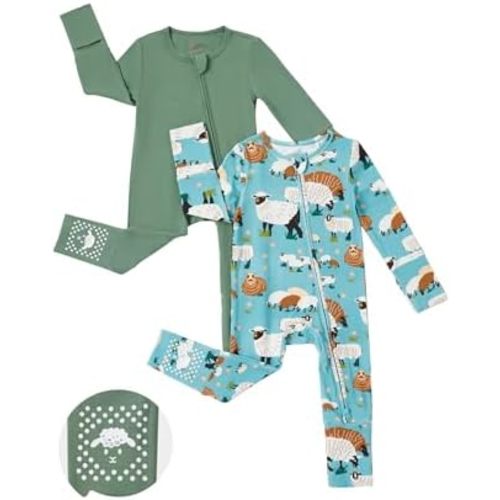 PATPAT Baby Footie Mitten - Supersoft Bamboo Viscose - Infant Clothes Girls Boys - 2 Way Zipper Anti Slip Long Sleeve Romper